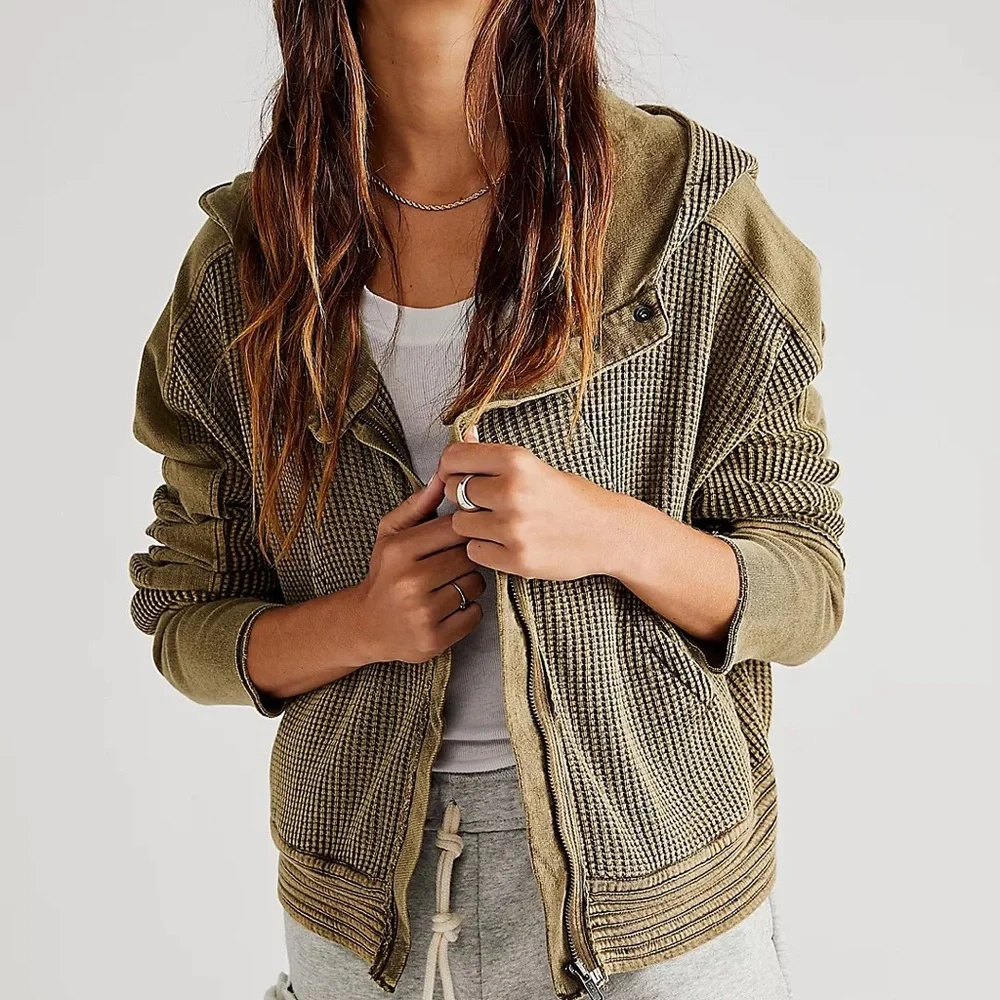 Free people ONE mason zip up hoodie Shacket scout Waffle Thermal Movement Fp